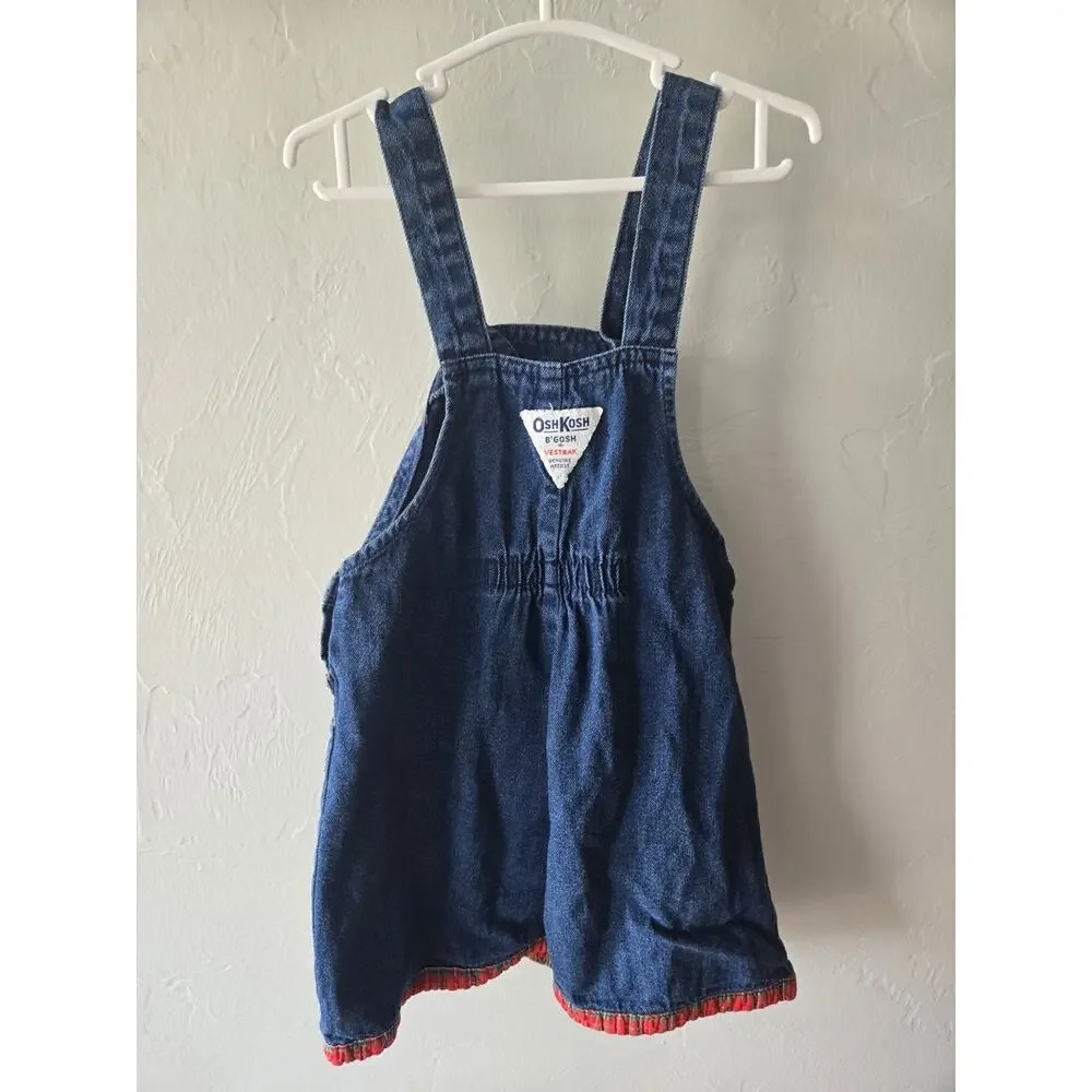 Vintage OshKosh B'gosh Girls 4T Denim Overall Dress Plaid Sleeveless 4T